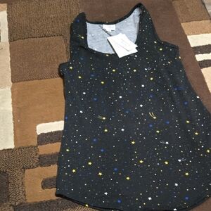 LuLaRoe Black Starry Tank Top with Blue and Yellow Accents
